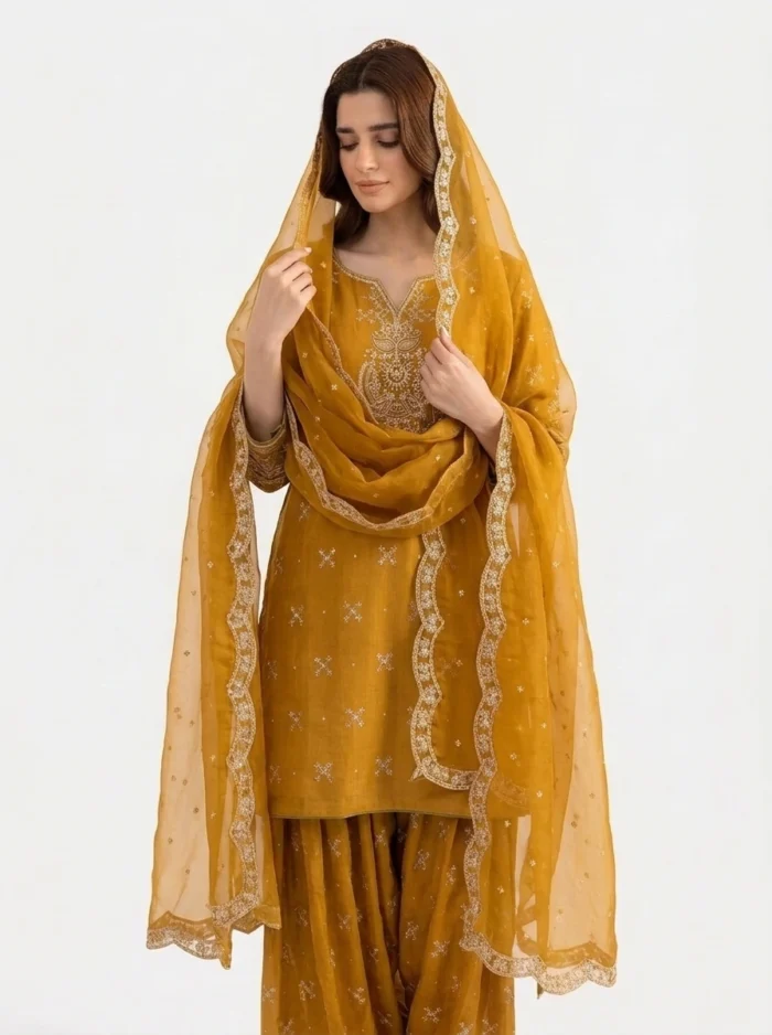 3PC Stitched Zoya Mustard Cotton