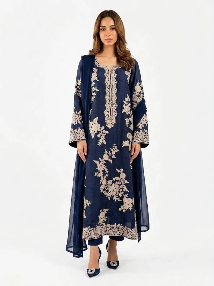 3PC Stitched Safa Navy Dhanak