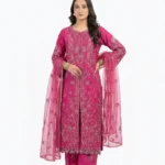 3PC Stitched Rani Pink Silk
