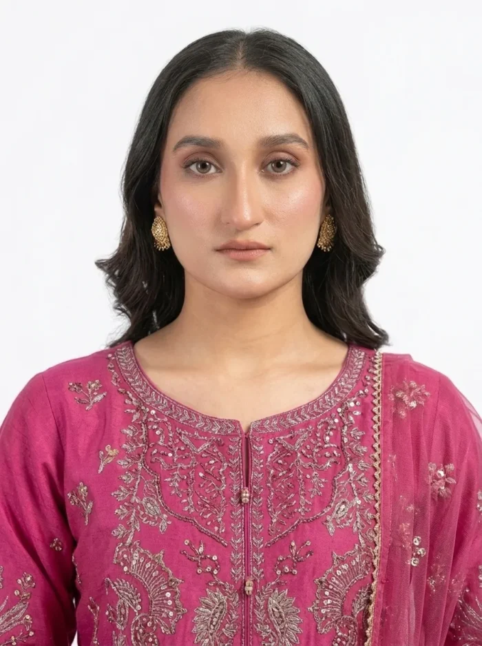 3PC Stitched Rani Pink Silk