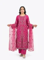 3PC Stitched Rani Pink Silk