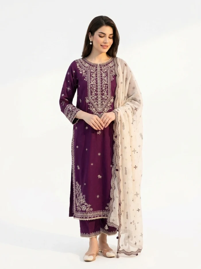 3PC Stitched Solace Purple Cotton