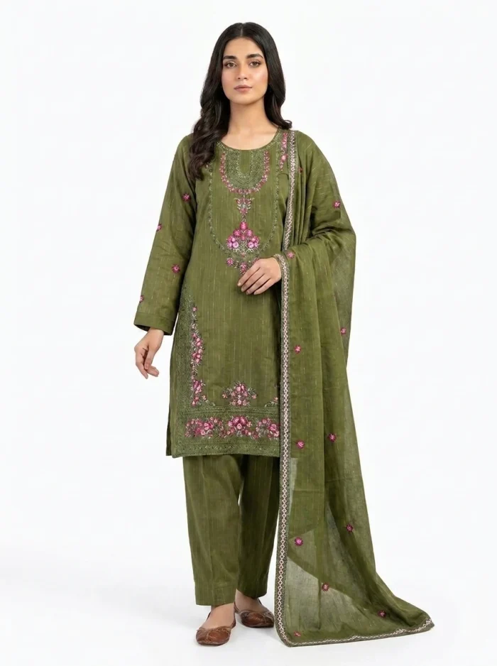 Unstitched Alira Olive Lawn Suit