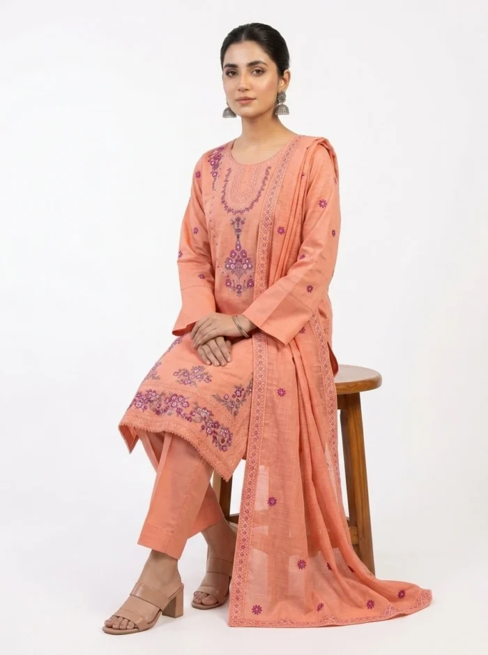 Unstitched Lyra Peach Lawn Suit