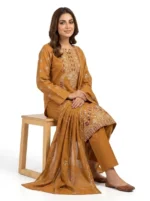 Unstitched Zahra Ochre Lawn Suit