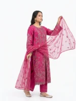 3PC Stitched Rani Pink Silk