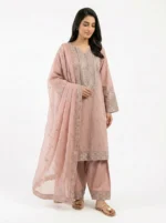 3PC Stitched Lotus Lilac Cotton
