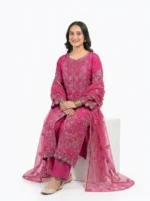 3PC Stitched Rani Pink Silk
