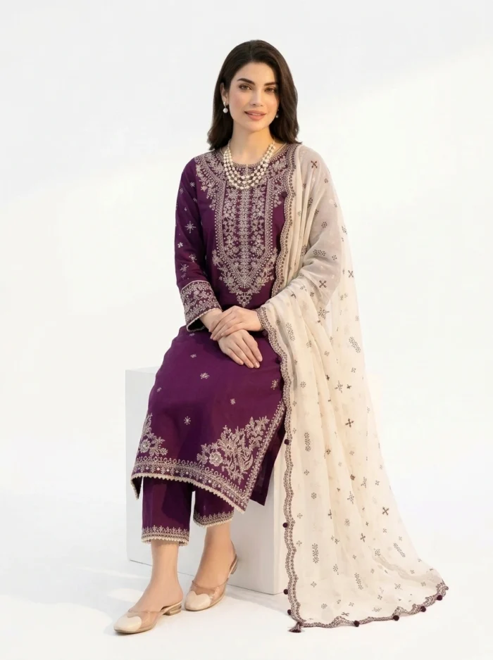 3PC Stitched Solace Purple Cotton