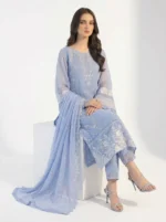 3PC Stitched Fairy Blue Organza