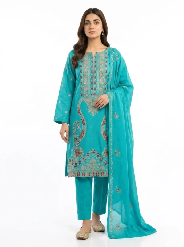 Unstitched Cyan Turquoise Lawn Suit