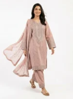 3PC Stitched Lotus Lilac Cotton