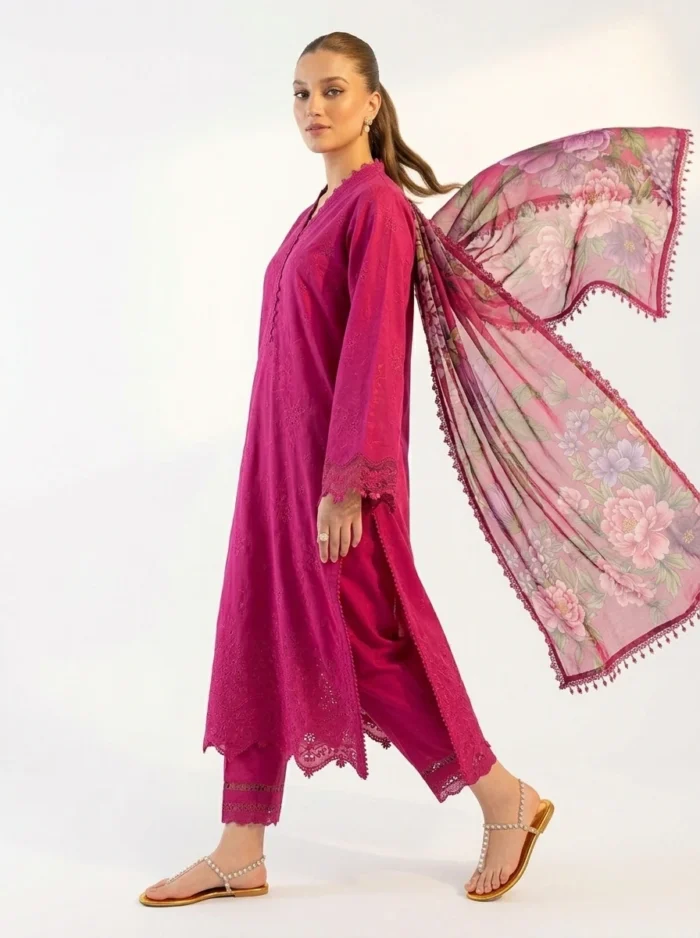 3PC Stitched Aster Magenta Cambric