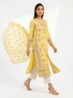 3PC Stitched Mehr Yellow Lawn
