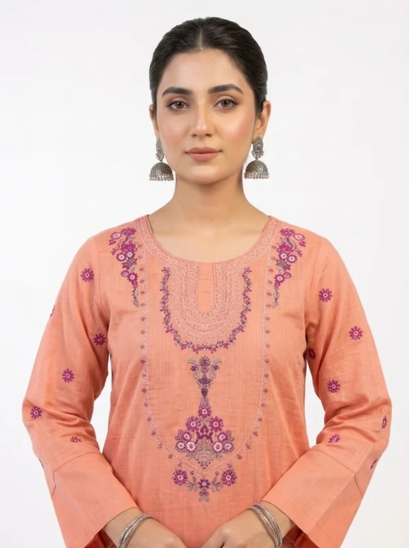 Unstitched Lyra Peach Lawn Suit