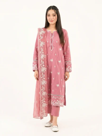 3PC Stitched Blush Pink Cambric