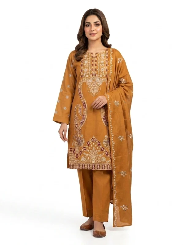 Unstitched Zahra Ochre Lawn Suit