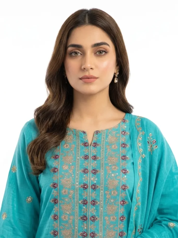 Unstitched Cyan Turquoise Lawn Suit