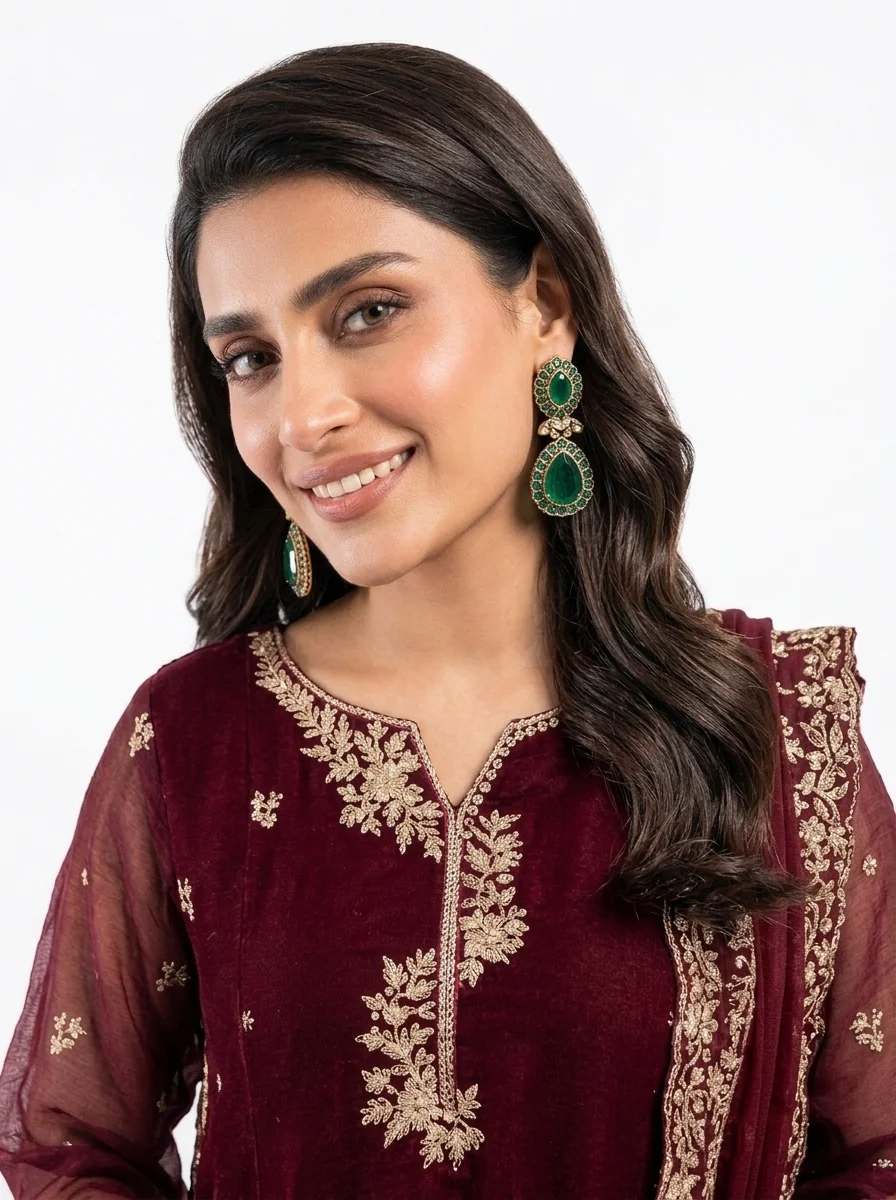 3 PC Stitched Berry Dusk Khadi Net Suit