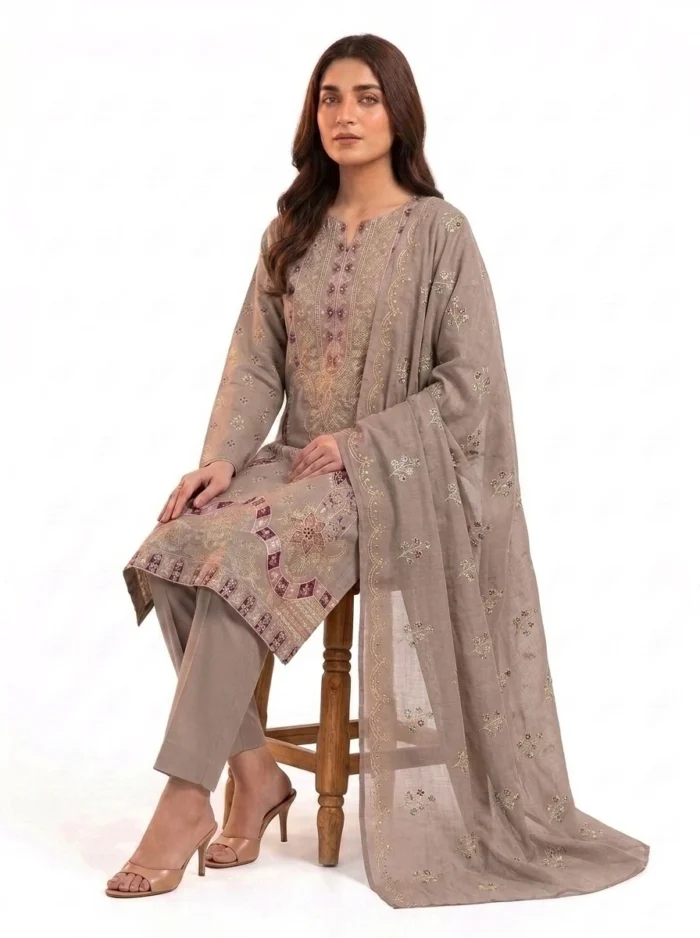Unstitched Taupe Solace Lawn Suit