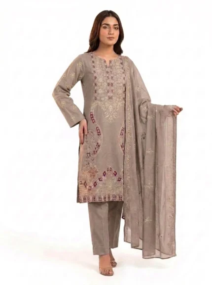 Unstitched Taupe Solace Lawn Suit