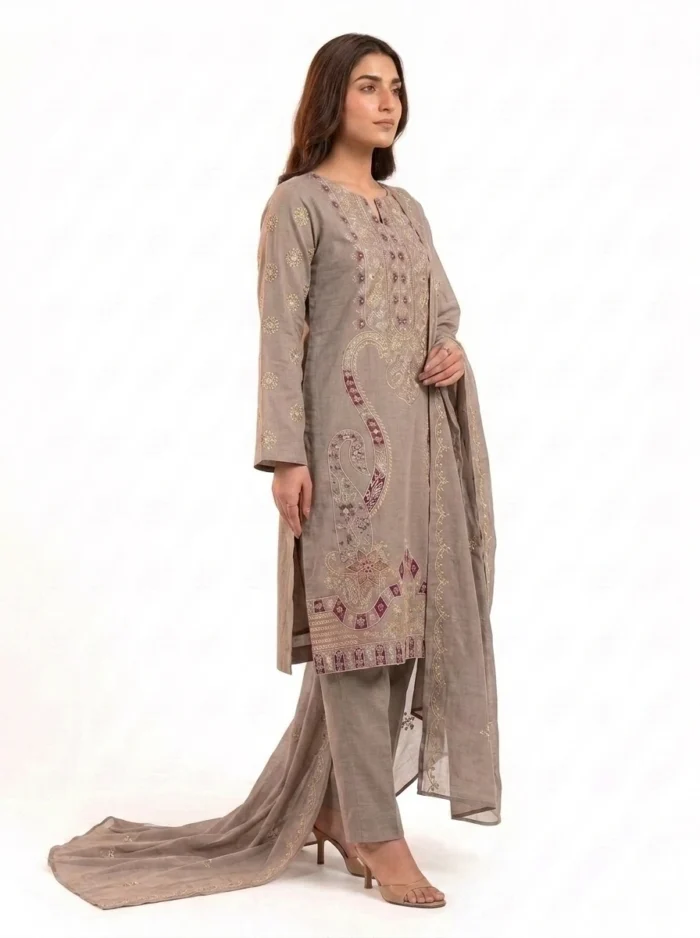 Unstitched Taupe Solace Lawn Suit