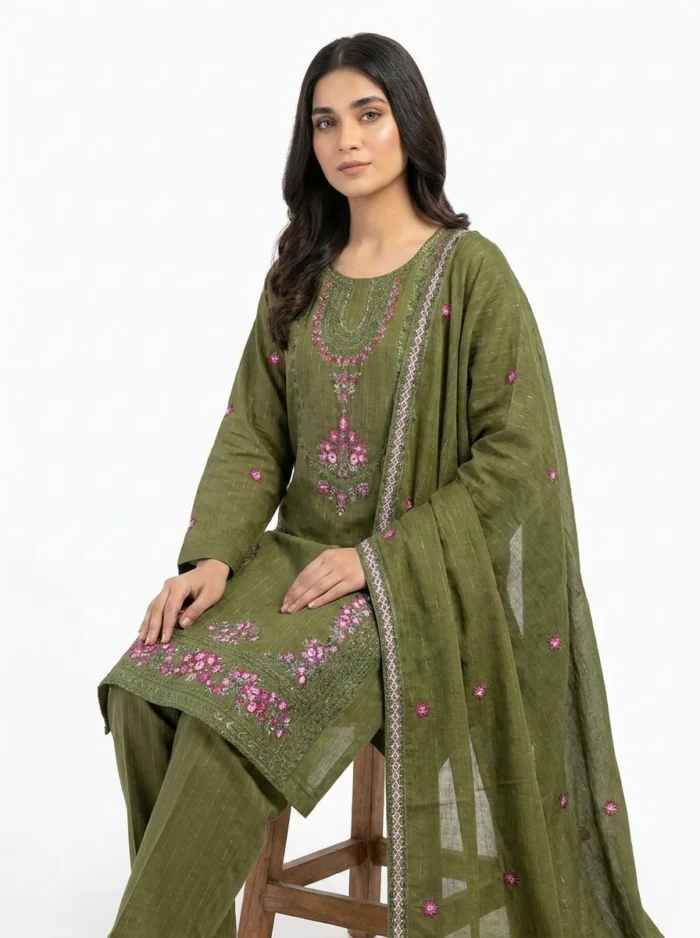 Unstitched Alira Olive Lawn Suit