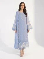 3PC Stitched Fairy Blue Organza