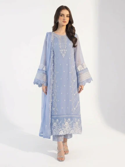 3PC Stitched Fairy Blue Organza