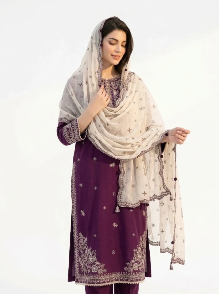 3PC Stitched Solace Purple Cotton