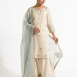 3PC Stitched Noor Cream Lawn
