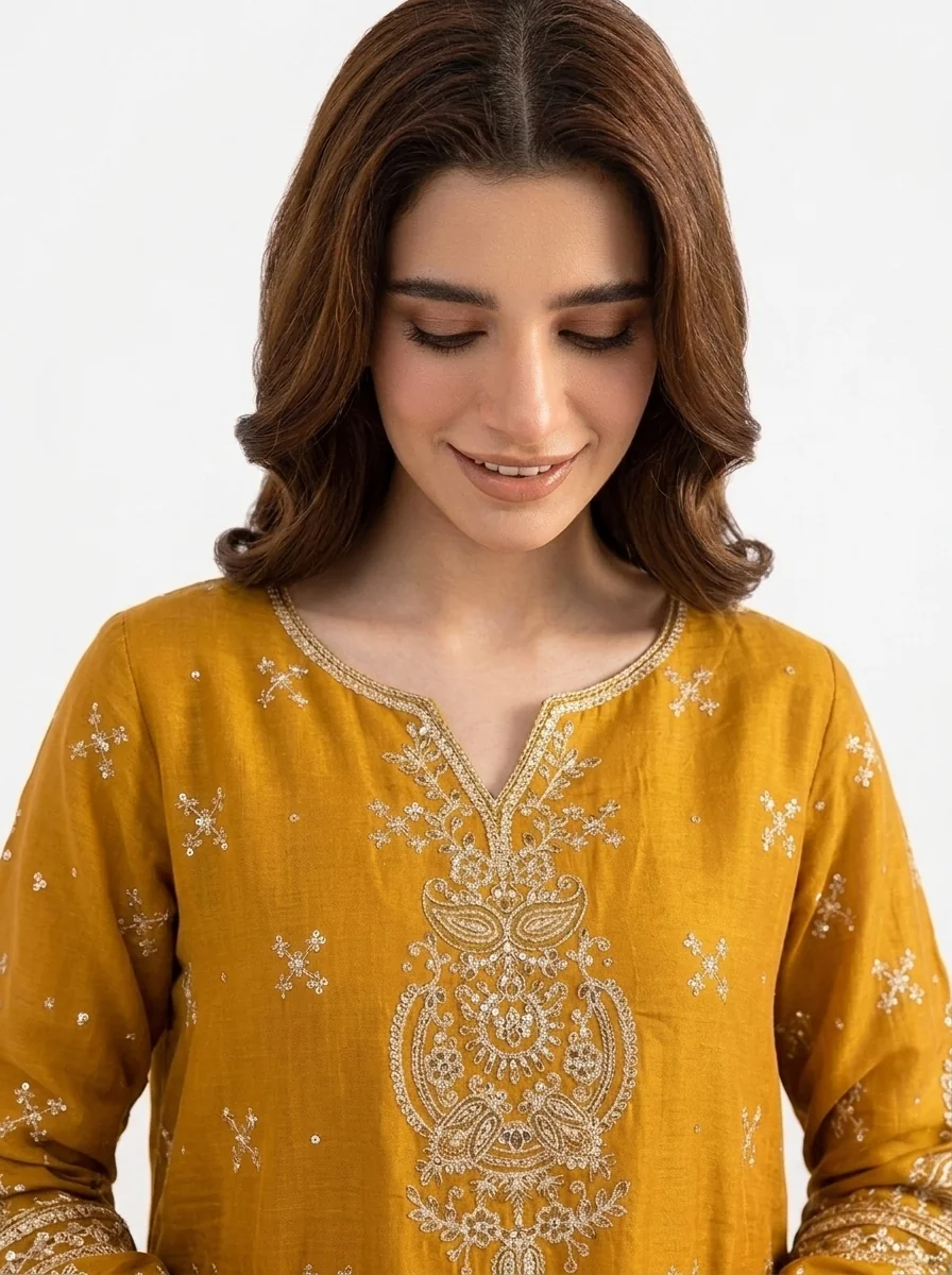 3PC Stitched Zoya Mustard Cotton