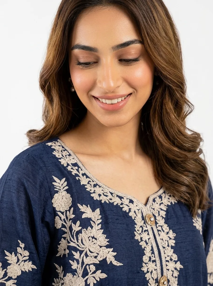3PC Stitched Safa Navy Dhanak