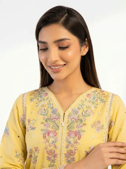 3PC Stitched Mehr Yellow Lawn