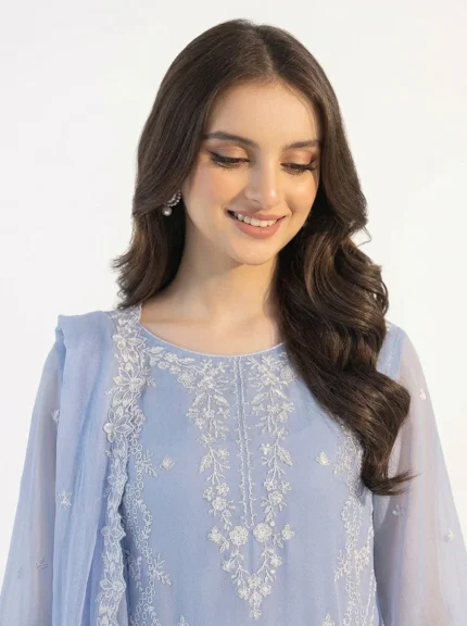 3PC Stitched Fairy Blue Organza