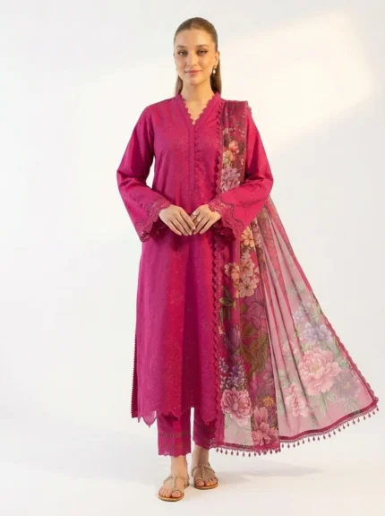 3PC Stitched Aster Magenta Cambric