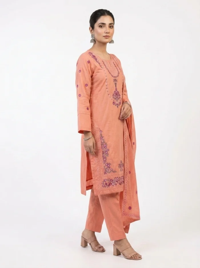 Unstitched Lyra Peach Lawn Suit