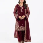 3 PC Stitched Berry Dusk Khadi Net Suit