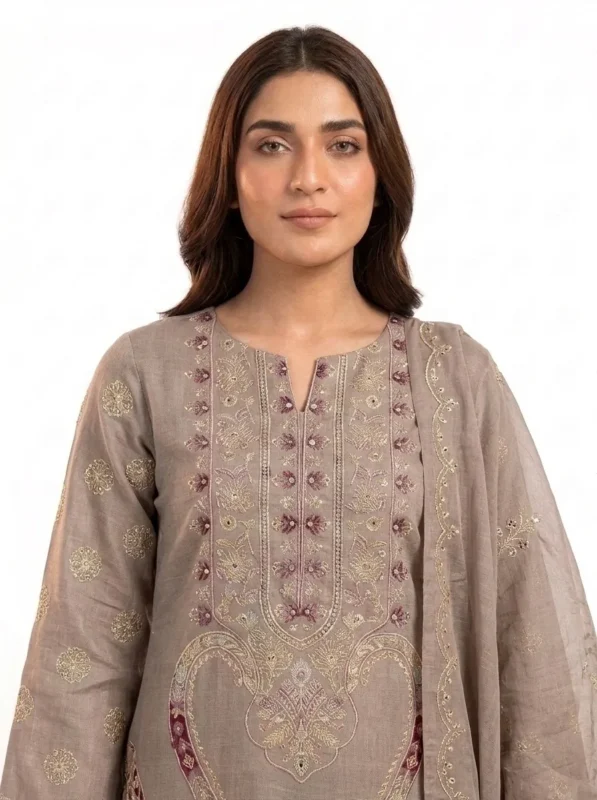 Unstitched Taupe Solace Lawn Suit