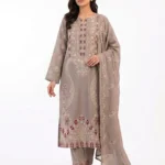 Unstitched Taupe Solace Lawn Suit Featured Front Pose - Luxury Pakistani Unstitched
