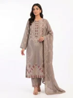 Unstitched Taupe Solace Lawn Suit Featured Front Pose - Luxury Pakistani Unstitched