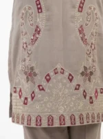 Unstitched Taupe Solace Lawn Suit Embroidered Floral Shirt Hemline Detail