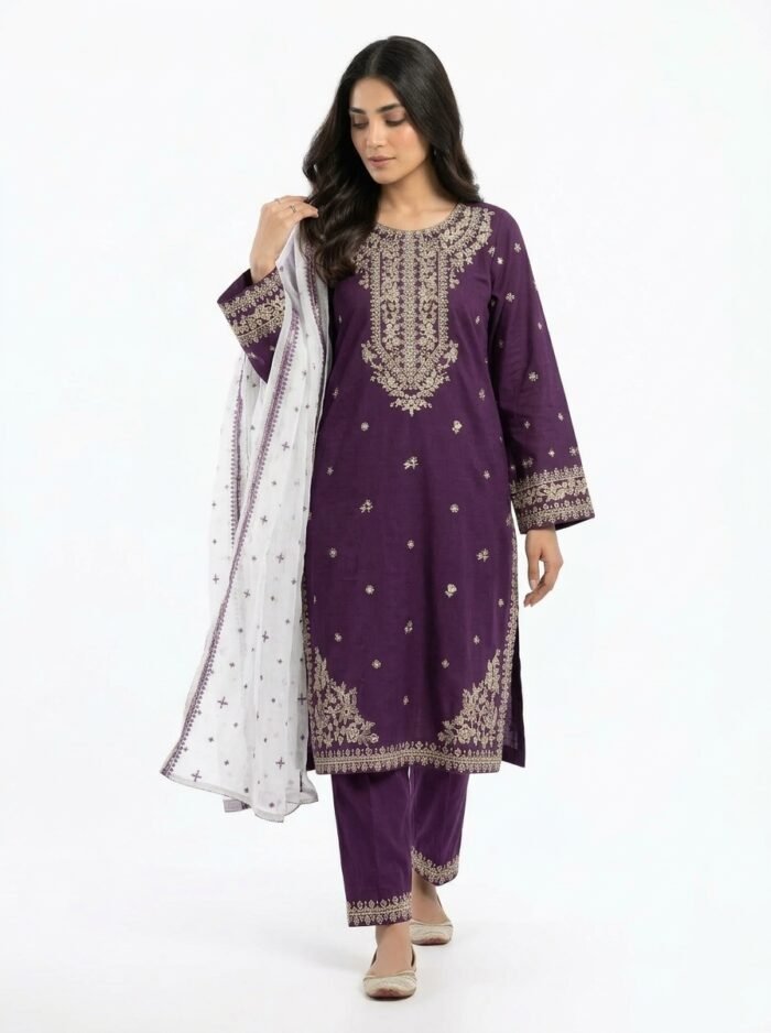 3PC Stitched Solace Purple Cotton