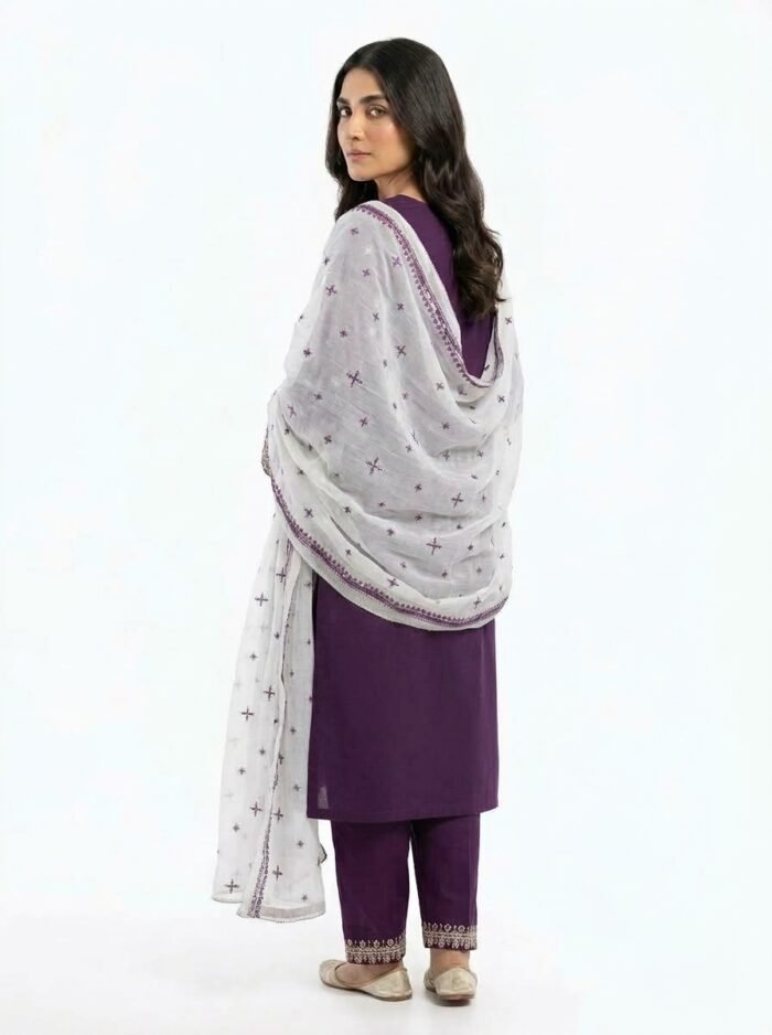 3PC Stitched Solace Purple Cotton