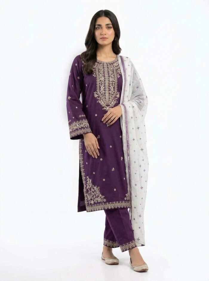 3PC Stitched Solace Purple Cotton