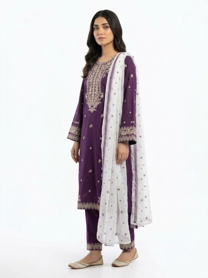 3PC Stitched Solace Purple Cotton