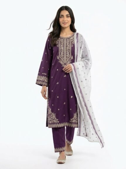3PC Stitched Solace Purple Cotton
