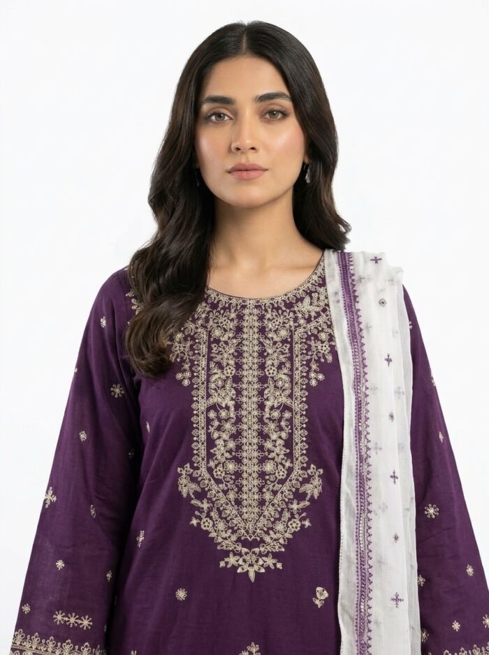 3PC Stitched Solace Purple Cotton