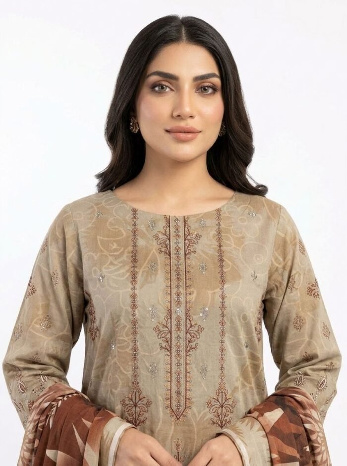 Unstitched Taupe Amber Karandi Suit - Image 2