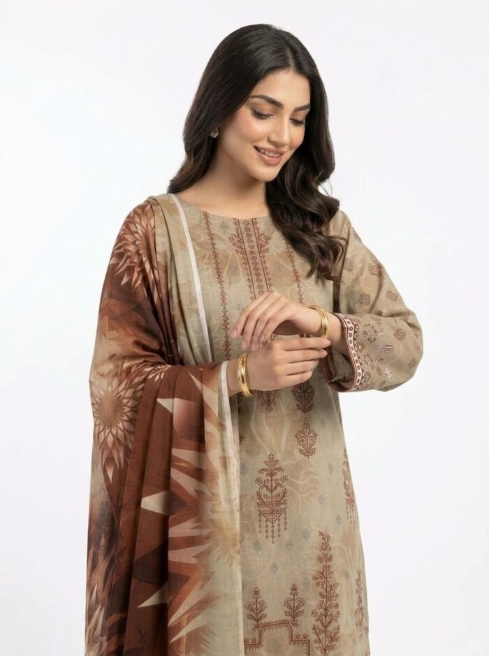 Unstitched Taupe Amber Karandi Suit - Image 5
